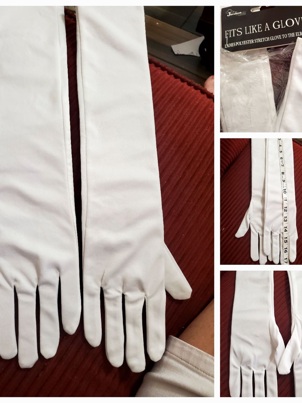 Jacobson Classic Long White Formal Stretch Gloves Black Tie Bridal Prom One Size